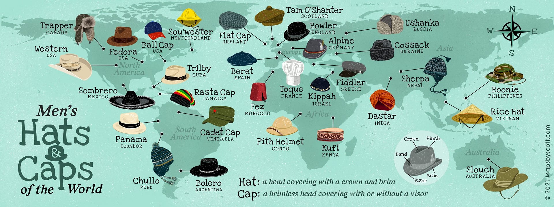 Map of men's hats